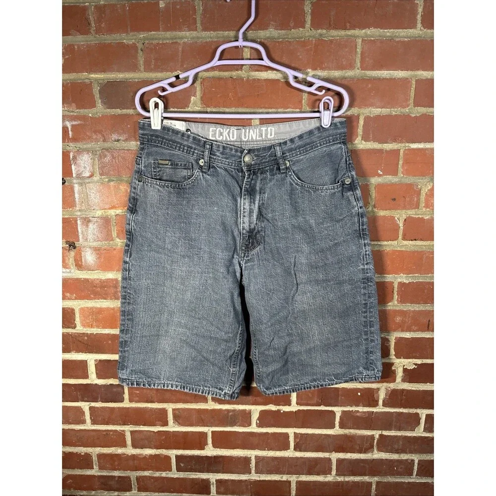 Vintage Y2K Ecko Unltd Unlimited Baggy Denim Shorts Hip Hop Embroidered Mens 34